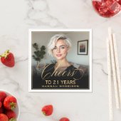 Serviette En Papier Salutations à 21 ans Anniversaire Photo Gold Black (En situation)
