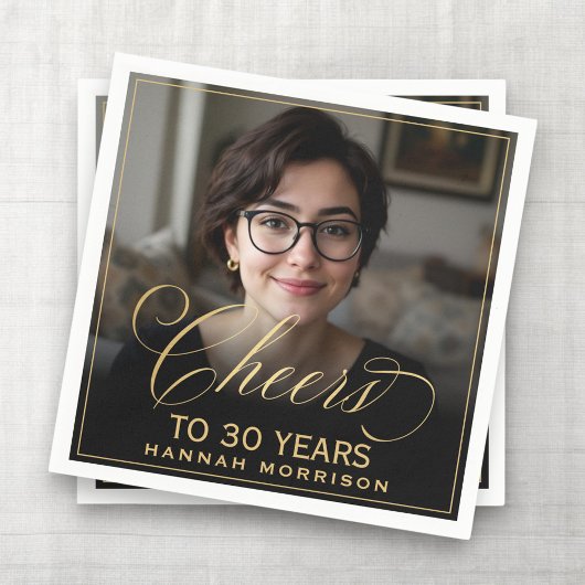 Serviette En Papier Salutations à 30 ans Anniversaire Photo Gold Noir