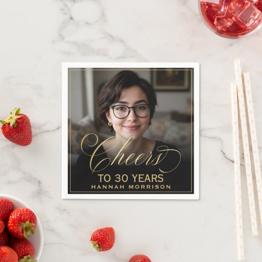 Serviette En Papier Salutations à 30 ans Anniversaire Photo Gold Noir (En situation)