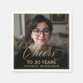 Serviette En Papier Salutations à 30 ans Anniversaire Photo Gold Noir (Devant)