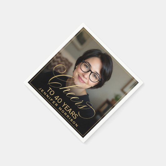 Serviette En Papier Salutations à 40 ans Anniversaire Photo Gold Noir (Coin)