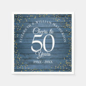 Serviette En Papier Salutations À 50 Anniversaire Mariage Bleu Rustiqu (Devant)