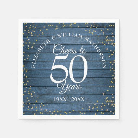 Serviette En Papier Salutations À 50 Anniversaire Mariage Bleu Rustiqu (Devant)