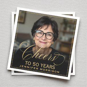 Serviette En Papier Salutations à 50 ans Anniversaire Photo Gold Noir