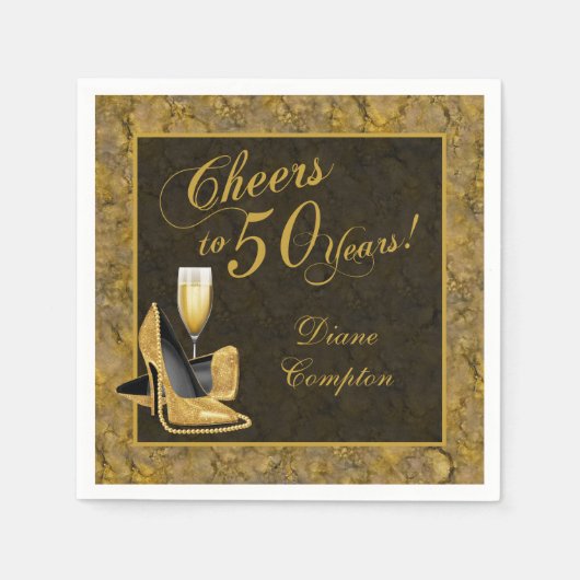 Serviette En Papier Salutations à 50 ans d'or Noir (Devant)