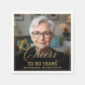 Serviette En Papier Salutations à 80 ans Anniversaire Photo Gold Noir (Devant)