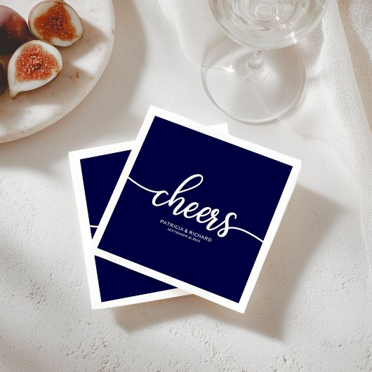Serviette En Papier Salutations - Chic Navy Mariage de calligraphie bl