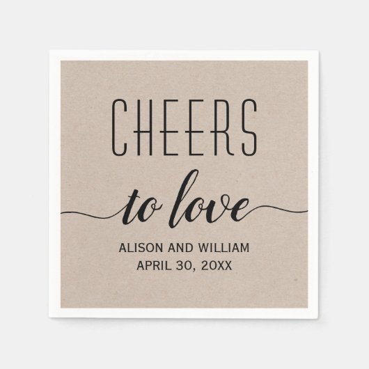 Serviette En Papier Salutations d'amour mariage de style kraft rustiqu (Devant)
