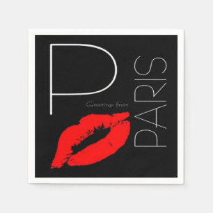 Serviette En Papier Salutations de Paris France Red Lipstick Kiss