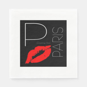 Serviette En Papier Salutations de Paris France Red Lipstick Kiss