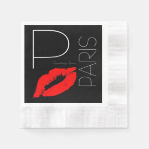 Serviette En Papier Salutations de Paris France Red Lipstick Kiss