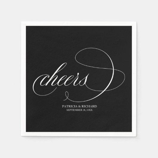 Serviette En Papier Salutations - Élégant Mariage noir et blanc (Devant)