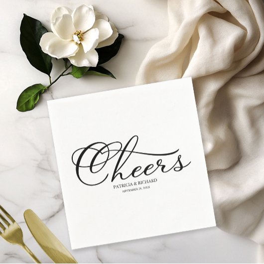Serviette En Papier Salutations - Élégant Mariage noir et blanc