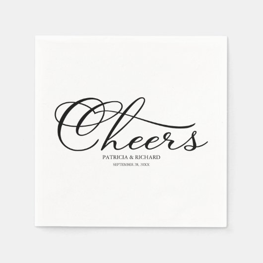 Serviette En Papier Salutations - Élégant Mariage noir et blanc (Devant)