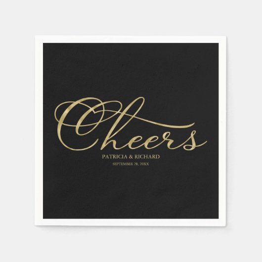 Serviette En Papier Salutations - Élégante Faux Or Et Mariage Noir (Devant)