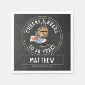 Serviette En Papier Salutations Et Bières 50e Anniversaire Noir Et Bla (Devant)