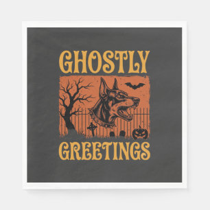 Serviette En Papier Salutations Fantomatiques Halloween Doberman Cimet