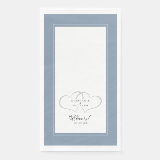 Serviette En Papier Salutations Mariage Calligraphie Dusty Blue Blanc  (Devant)