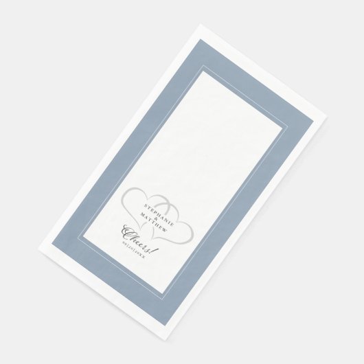 Serviette En Papier Salutations Mariage Calligraphie Dusty Blue Blanc  (Coin)