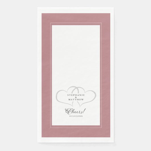 Serviette En Papier Salutations Mariage Calligraphie Dusty Rose dîner  (Devant)