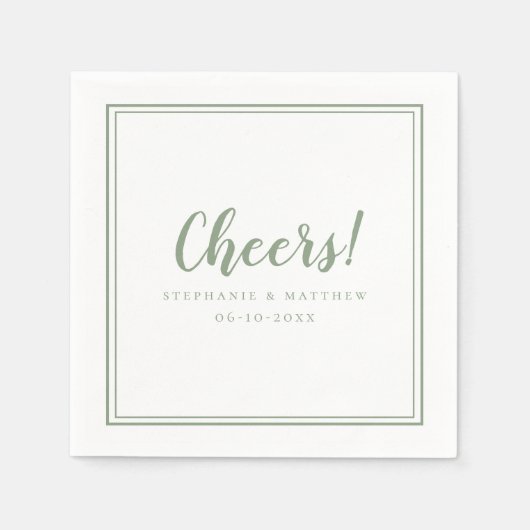 Serviette En Papier Salutations Mariages Moderne Sage Vert Chic (Devant)