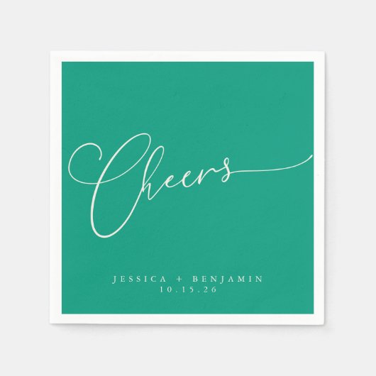 Serviette En Papier Salutations Minimal Émeraude Vert Script Personnal (Devant)