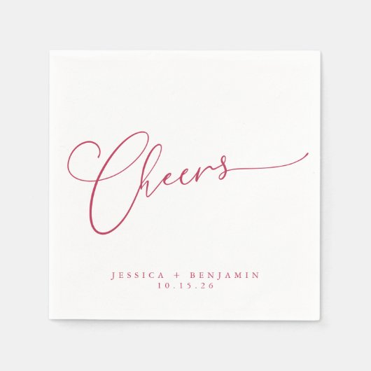 Serviette En Papier Salutations minimal Magenta White Script personnal (Devant)