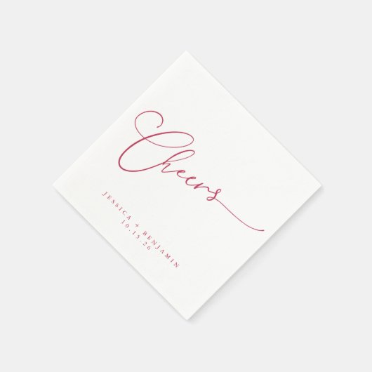 Serviette En Papier Salutations minimal Magenta White Script personnal (Coin)