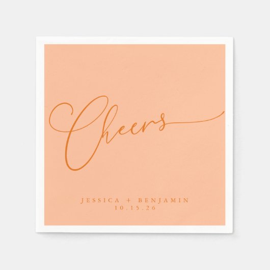 Serviette En Papier Salutations minimal Pêche Orange Script Personnali (Devant)