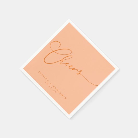 Serviette En Papier Salutations minimal Pêche Orange Script Personnali (Coin)
