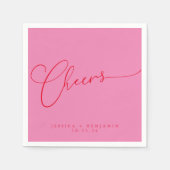 Serviette En Papier Salutations minimal rose rouge Script personnalisé (Devant)