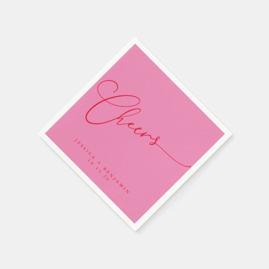 Serviette En Papier Salutations minimal rose rouge Script personnalisé (Coin)