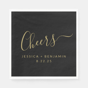 Serviette En Papier Salutations minimaliste Noir et Or Mariage personn