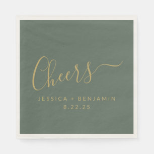Serviette En Papier Salutations minimaliste Sage Vert Or personnalisé