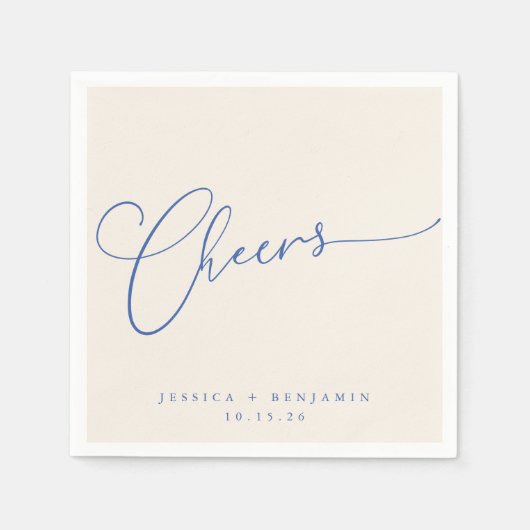Serviette En Papier Salutations minimum bleu ivoire Script personnalis (Devant)