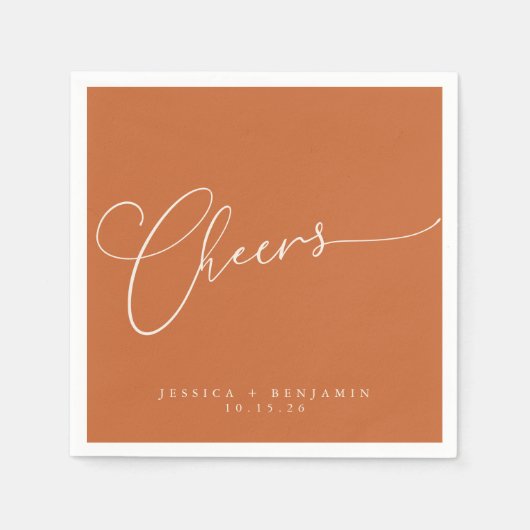 Serviette En Papier Salutations minimum Burnt Orange Script personnali (Devant)