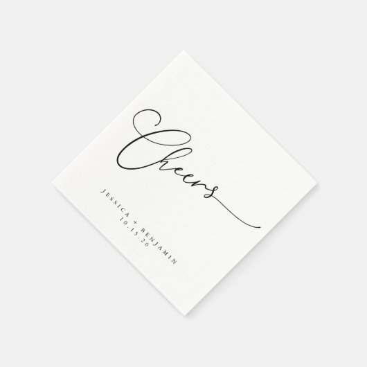 Serviette En Papier Salutations minimum noir blanc Script personnalisé (Coin)