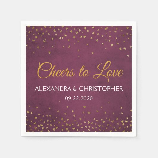 Serviette En Papier Salutations pour aimer Gold Hearts Confetti Mariag (Devant)