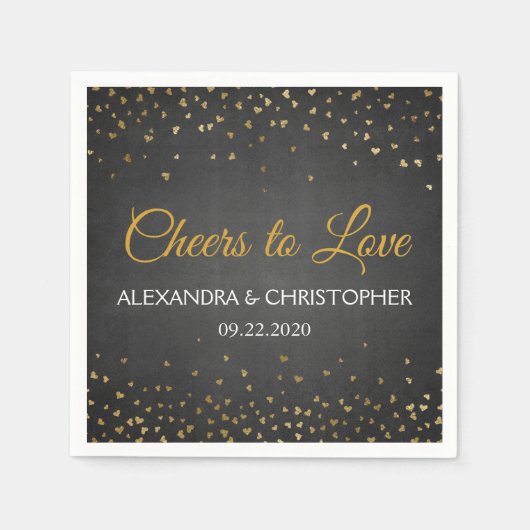 Serviette En Papier Salutations pour aimer Gold Hearts Confetti Mariag (Devant)