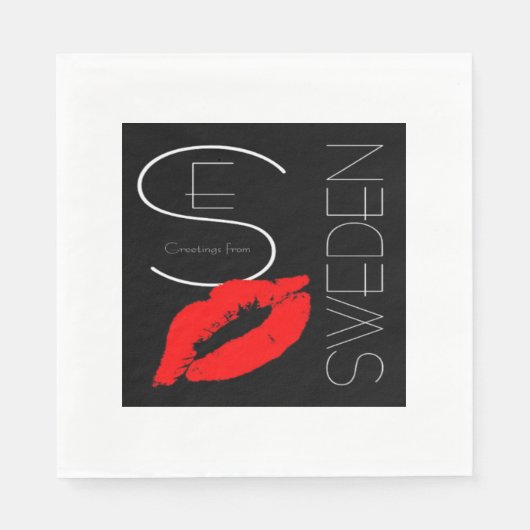 Serviette En Papier Salutations Suède Suédoise Red Lipstick Kiss (Devant)