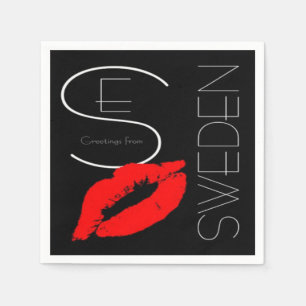 Serviette En Papier Salutations Suède Suédoise Red Lipstick Kiss