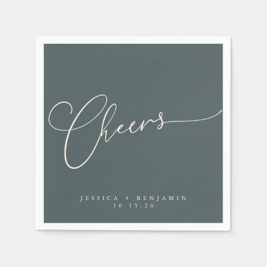 Serviette En Papier Salutations Turquoise Script minimal Mariage perso (Devant)