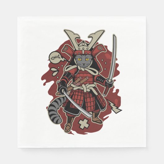 Serviette En Papier Samouraï Chat Armuré (Devant)