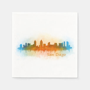 Serviette En Papier San Diego Californie Ville Skyline Watercolor v03