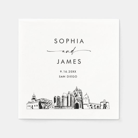 Serviette En Papier San Diego Skyline Modern Mariage Cocktail (Devant)