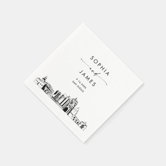 Serviette En Papier San Diego Skyline Modern Mariage Cocktail (Coin)