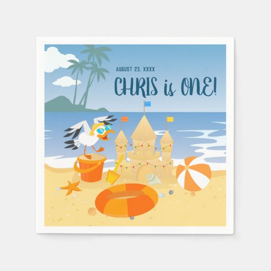 Serviette En Papier Sand château plage amusant bébé garçon fête d'anni (Devant)