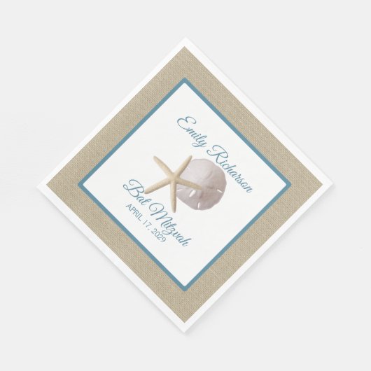 Serviette En Papier Sand Dollar et Starfish Beach avec nom et date (Coin)