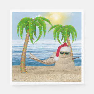 Serviette En Papier Sandman De Noël Sur La Plage Tropicale