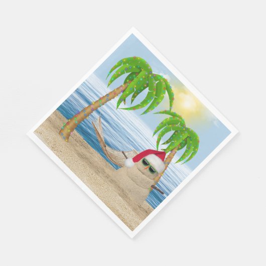 Serviette En Papier Sandman De Noël Sur La Plage Tropicale (Coin)